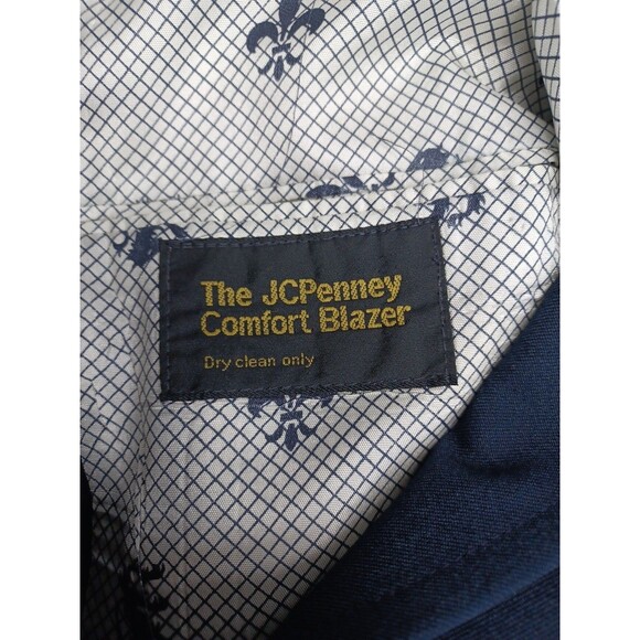 Vintage 1970’s The JC Penny Comfort Blazer Men Navyblue Size 38R Fleur-de-lis - Picture 6 of 7